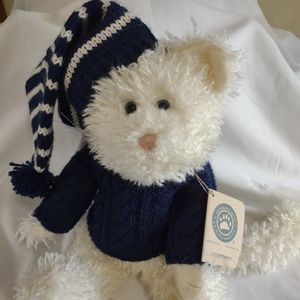 TAYLOR PURRSKI,Boyd's Bear, White Cat w/Blue Sweater & long cap #912095 14"